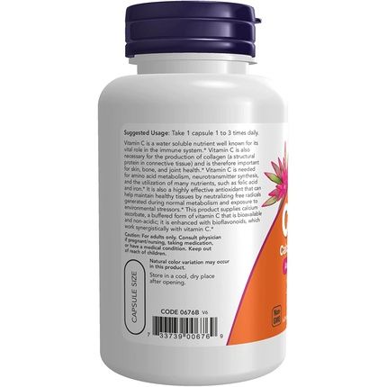 Now Vitamin C-500 Calcium Ascorbate 100 Capsules - Image 3