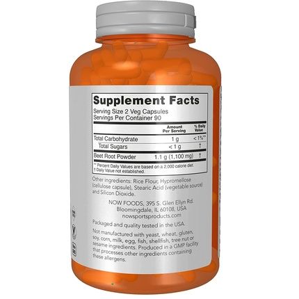Now Sports Beet Root Veg Sports Nutrition Immune System Support 550Mg 180 Veg Capsules