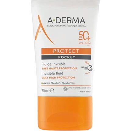 Aderma Sun Fluid SPF 50 حماية الجيب، حماية عالية جدًا، سائل غير مرئي 30 مل