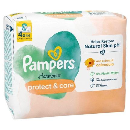 Pampers Harmonie Protect & Care Baby Wipes 44 Wipes - 176 Baby Wipes With Natural Ingredients And Calendula
