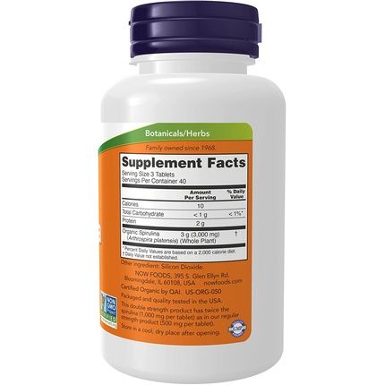 Now Foods Organic Spirulina 1000Mg 120 Tablets