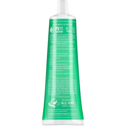 Dr Bronner'S All One Spearmint Toothpaste With Organic Fluoride-Free Ingredients 105Ml Tube - Image 3
