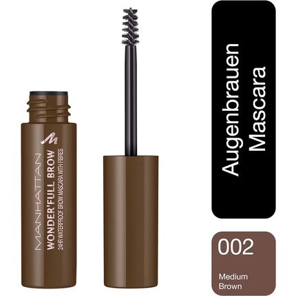 Manhattan Wonder'Full Brow Mascara For Voluminous And Contoured Eyebrows 24H Waterproof Hold Colour 002 Medium Brown