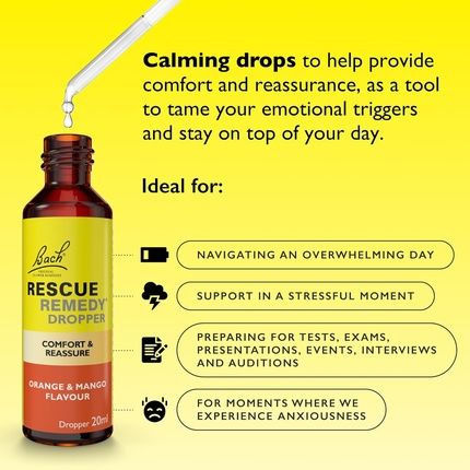 Rescue Remedy Dropper 20Ml Orange & Mango Comfort Reassurance Alcohol Free Natural Emotional Wellness Day Support Flower Essence Vegan Formula Travel Exams - Image 3