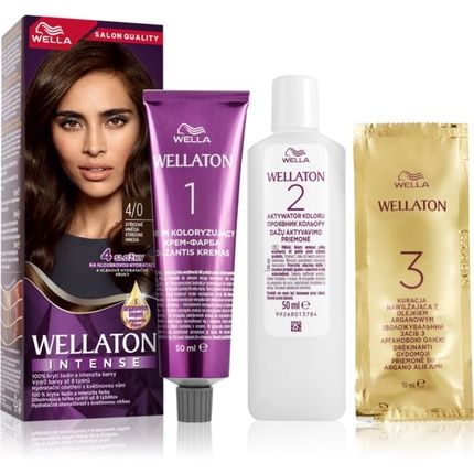 Wella Wellaton Intense Permanent Hair Color With Argan Oil - 4/0 Medium Brown, 1 Piece