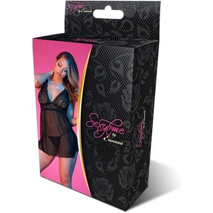 Magic Silk Babydoll With Fly Away Back And String Black L/X 121G