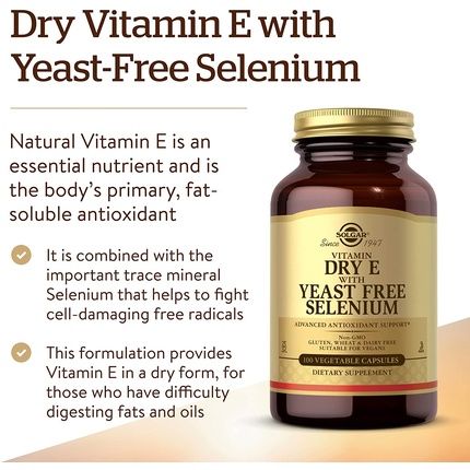 Solgar Vitamin E With Yeast Free Selenium Vegetable Capsules 100 Capsules - Hair And Nails - Vegan - Image 3