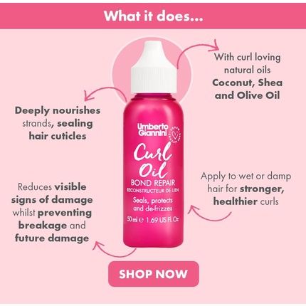 Umberto Giannini Curl Oil Bond Repair Defrizz And Repair Hair Oil For Waves Curls And Coils 50Ml