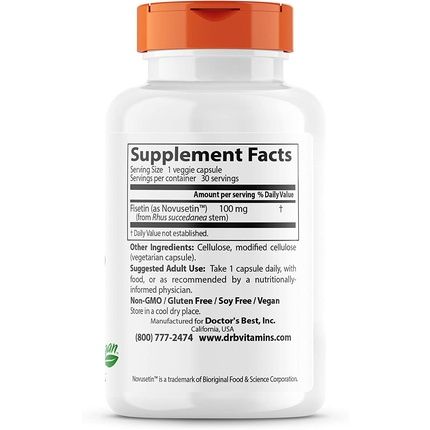 Doctor'S Best Fisetin With Novusetin Non-Gmo Vegan Gluten & Soy Free 100Mg 30 Count