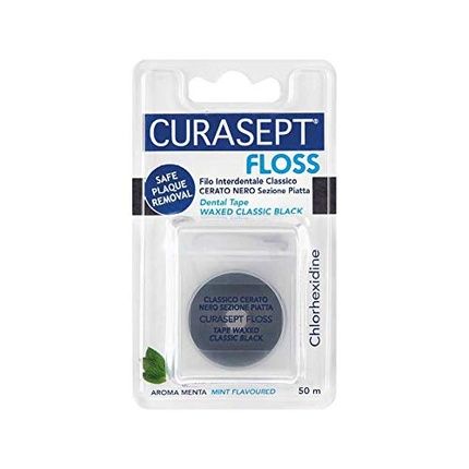 Curasept Classico Waxed Black Flat Section Floss 50M