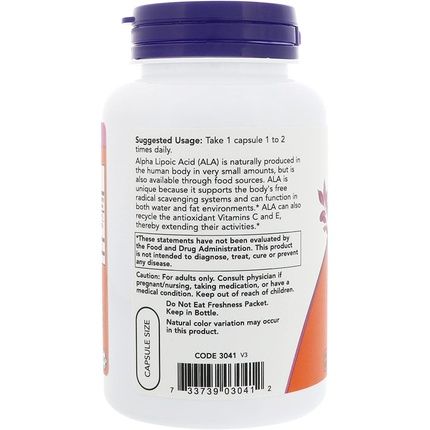 Now Ala 100Mg With Vitamin C And E 120 Capsules - Image 3