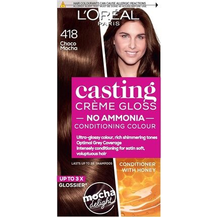 L'Oreal Paris Ammonia Free Semi-Permanent Hair Dye 418 Choco Mocha Glossy Hair Colour Natural Looking Finish 1 Application