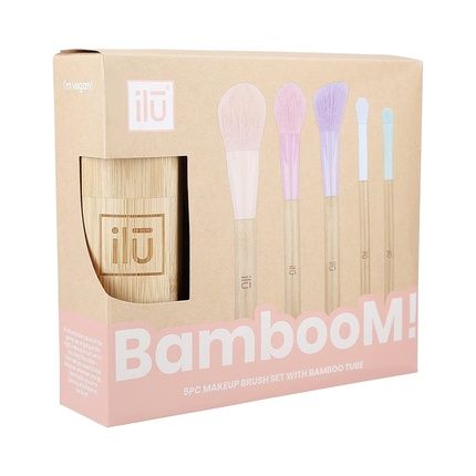 T4B Ilu Bamboom! Set Of 5 Makeup Brushes With Bamboo Tube For Contouring, Blush, Powder, Eyeshadow, And Shading - Environmentally Friendly, Great Gift Idea - Image 3