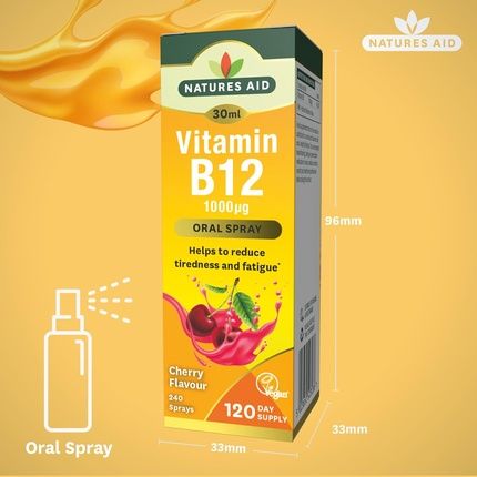 Natures Aid Vitamin B12 Daily Oral Spray 30Ml High Strength 1000Mg Energy Tiredness Fatigue Healthy Immune Nervous System Liquid Supplement 4-Month Supply - Image 3