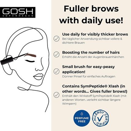 Gosh Growth Serum Brows For Thicker Eyebrows - Natural Brow Growth With Daily Use - Easy Application With Integrated Brush - Stronger, Perfume-Free Brows