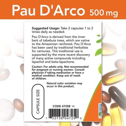 Now Foods Pau D'Arco 100 Capsules 500Mg