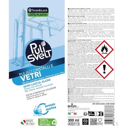 Pulisvelt Glass And Crystal Cleaner Spray Zero Streaks Fragrance