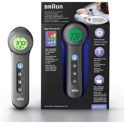 Braun No Touch + Touch Forehead Thermometer With Age Precision Technology Bnt400B Bnt400 - Black