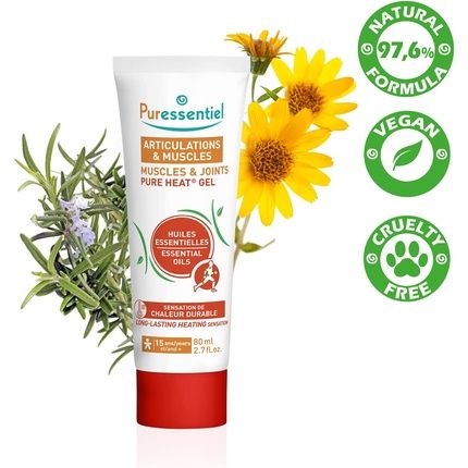 Puressentiel Muscles & Joints Pure Heat Gel 80Ml With Arnica And Harpagophytum For Back, Arm, And Thigh - 100% Pure Essential Oils - Relieves Muscle Contractures And Stiffness With Lasting Heating Sensation - White