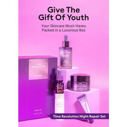 Missha Time Revolution Night Repair Gift Set Night Repair Ampoule And Cream, The First Essence For Youthful, Glowing Skin
