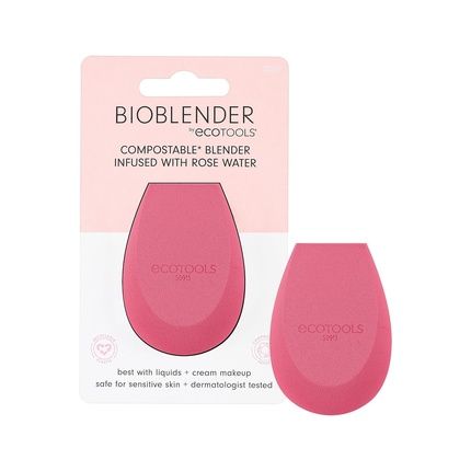 Ecotools Rose Water Bioblender Compostable Makeup Blending Sponge For Liquid And Cream Foundation Pink 1 Count