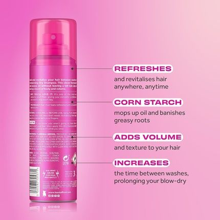 Lee Stafford Original Dry Shampoo No Rinse Spray To Refresh Hair In Between Washes 200Ml Pink - Image 3
