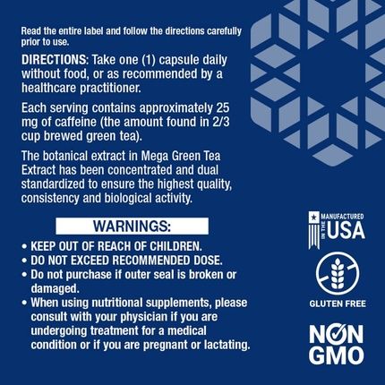 Life Extension Lightly Caffeinated Mega Green Tea Extract 98% Egcg Polyphenols Supplement 100 Count - Image 3