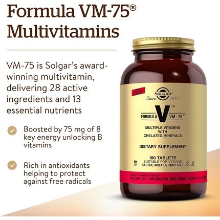 Solgar Formula Vm-75 Multivitamin With Chelated Minerals 180 Tablets - Image 3