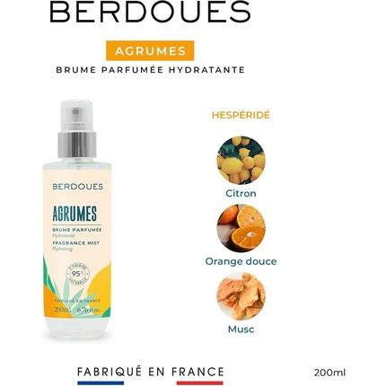 Berdoues Citrus Perfumed Body Mist Moisturizing With 95% Natural Organic Aloe Vera