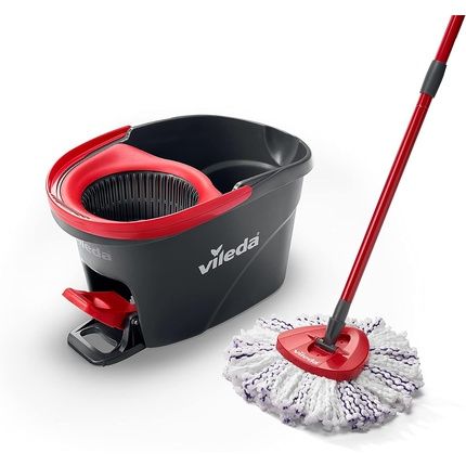 Vileda Turbo 3In1 Complete Mop Set With Handle, 3In1 Microfiber Mop Head And Bucket With Power Spinner, Strong Cleaning Power, Handle Length 75-130Cm