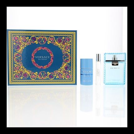 Versace Man Eau Fraiche Gift Set With Eau De Toilette 100Ml, Deodorant Stick 75Ml, And Travel Spray 10Ml