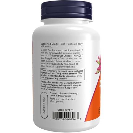 Now Supplements C-1000 & Zinc Immune Seasonal Support Formula 90 Count - Image 3