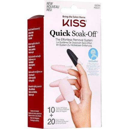 Kiss Quick Soak-Off Removal System For Fake Nails And Nail Polish With 10 Reusable Caps And 20 Disposable Foam Pads And Manicure Stick - Image 3