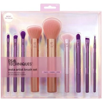 Real Techniques Insta Artist Brush Kit Face Cheek & Eye Brush Set Makeup Brush Kit For Foundation Blush Bronzer Concealer & Eyeshadow Professional Quality Makeup Tools 9 Piece Set