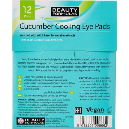 Beauty Formulas Clear Skin Cucumber Cooling Eye Pads 12 Sheets - Image 3