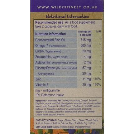 Wiley'S Finest Bold Vision Eye Health And Vision Supplement With Lutein, Zeaxanthin, Bilberry, Omega-7, Astaxanthin, Vitamin E And Zinc 60 Capsules