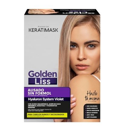 Placenta Life Keratimask Golden Liss Straightening Kit For Blonde And Bleach Hair With Keratin, Hyaluronic Acid, And Organic Coconut Oil - Extreme Shine And Anti-Frizz - Formaldehyde Free