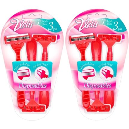 Velis Women'S Triple Blade Ultra Razors With Rubber Handles And Texture Grips - Pack Of 6