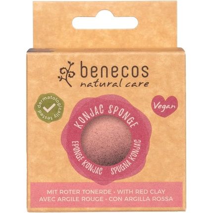 Benecos Natural Cosmetics Konjac Sponge Red Clay 100% Biodegradable