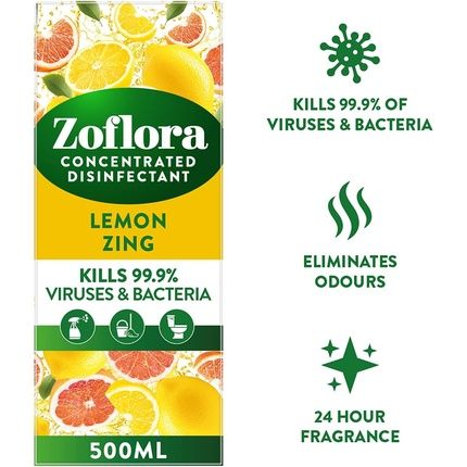 Zoflora Lemon Zing 500Ml Concentrated 3-In-1 Multipurpose Disinfectant 500Ml