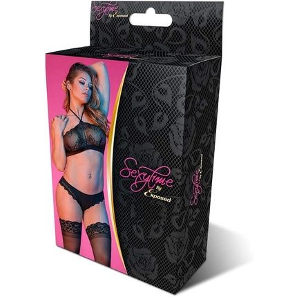 Magic Silk Halter Bandeau & Slip Set Black S/M 820G