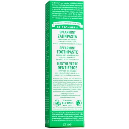 Dr Bronner'S All One Spearmint Toothpaste With Organic Fluoride-Free Ingredients 105Ml Tube