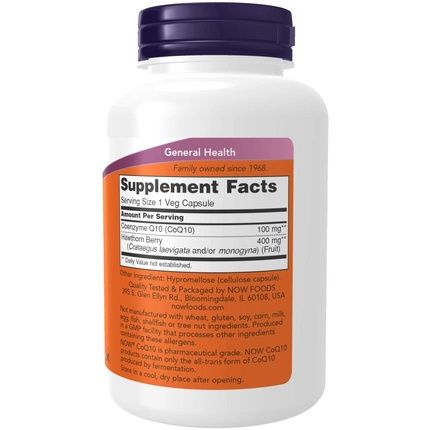 Now Foods Coq10 With Hawthorn Berry 100Mg 180 Vegetarian Capsules - Image 3