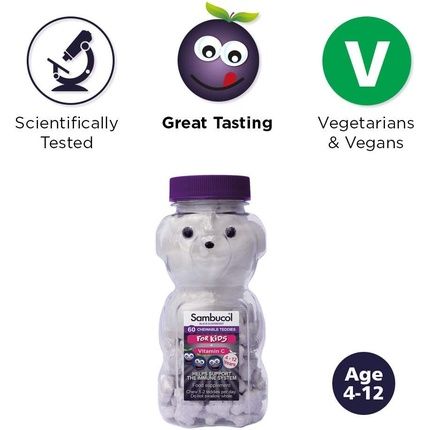 Sambucol Natural Black Elderberry Chewable Teddies With Vitamin C 60 Count - Image 3