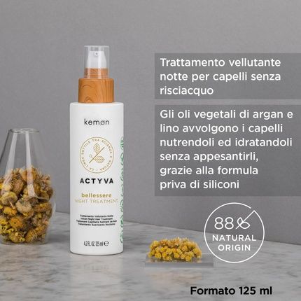 Kemon Actyva Bellessere Night Treatment Hair Care With Velvety Effect Argan And Linseed Oils Rinse-Free 125Ml - Image 3
