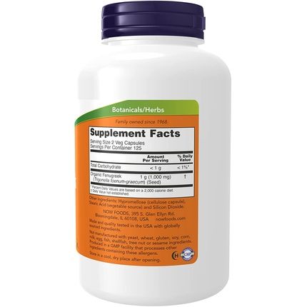 Now Fenugreek Herbal Supplement 250 Veg Capsules 500Mg