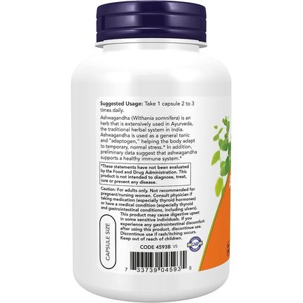 Now Ashwagandha Standardized Extract 450Mg 180 Veg Capsules - Image 3