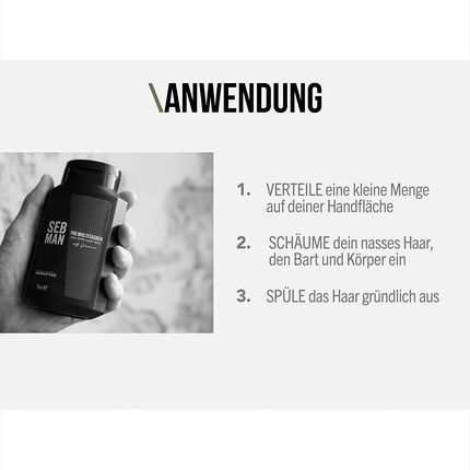 Seb Man The Multitasker 3-In-1 Shampoo Beard Shampoo And Shower Gel With Guarana Extract And Stimulating Bergamot And Pink Pepper Scent 250Ml - Image 3