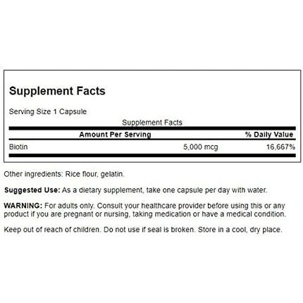 Swanson Biotin Vitamin B7 5000Mcg 30 Capsules