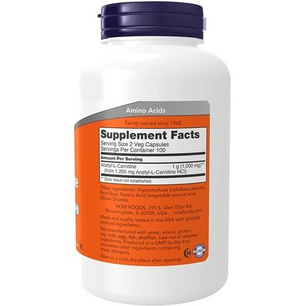 Now Foods Acetyl-L-Carnitine 500Mg 200 Vcaps